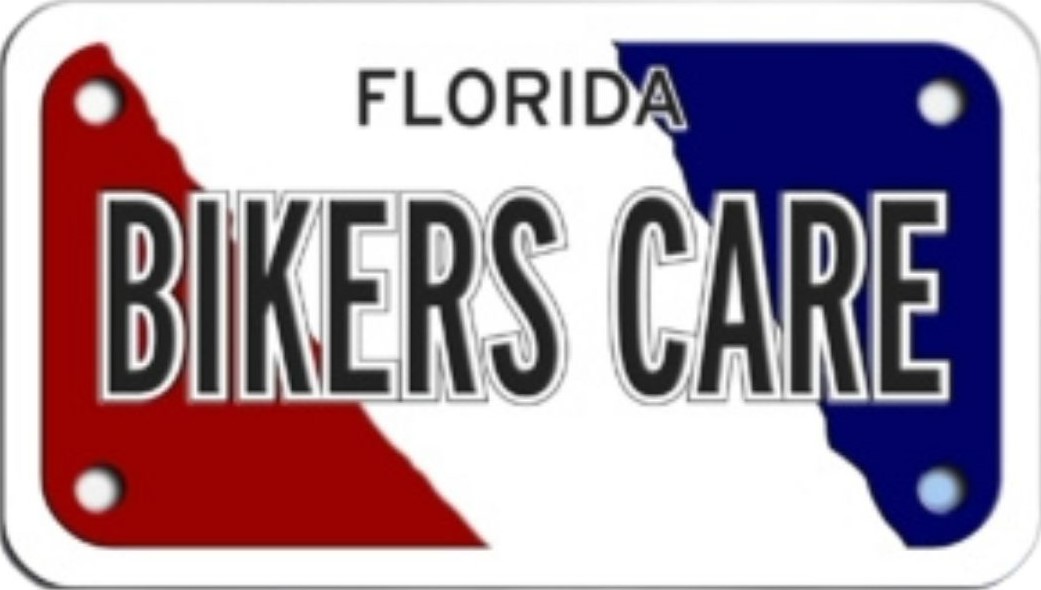 The “Bikers Care” Florida motorcycle specialty tag. 